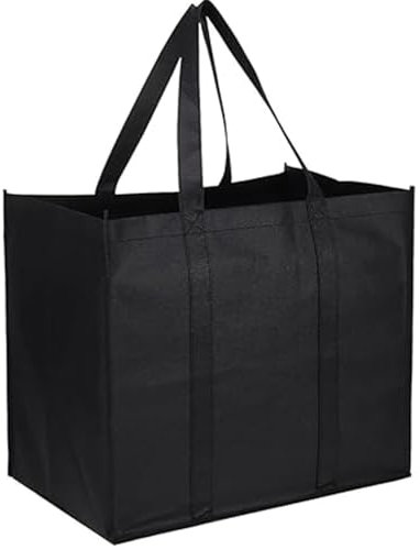 Luxiremi 2 Pcs Black Reusable Grocery Bags Shopping Bag Tote Bag with Handles Foldable Washable Stands Upright Reinforced Bag with Handle-Hold Extra Large & Durable for Daily Life, Picnic, Camping.