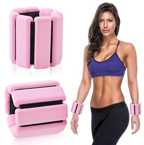 BNGXR Poids de Poignet Réglables, Poids pour et Chevilles, Sangles de Poignet Rose Silicone, Bracelet de Poids Portable, Lot de 2 (0,45 kg), pour Exercice Marche Jogging Yoga Aérobic Pilates et Danse
