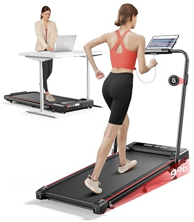Tapis de Course, Inclinaison de 9%,déambulateur électrique Pliable 4en1,Compact et Portable,2.5 HP, Peut être placé sous Le canapé, 12km/h, télécommande, Double écran LED, adapté au Bureau à Domicile