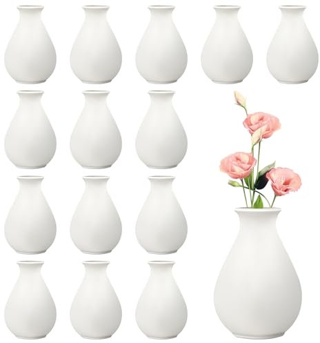Lot de 15 vases à bourgeons en céramique blanche de 10 cm, petits vases à fleurs de style bohème pour centres de table, fleurs sèches, décoration de maison, de mariage