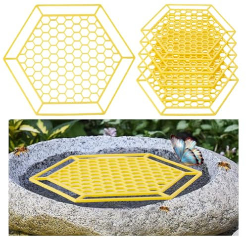 HOBBIESAY 5Pcs Floating Bee Island 7Inches Yellow Bee Watering Station Butterfly Watering Stations Bees Bath Hexagon for Insects Waterer and Outdoors Thirsty Pollinators Home Garden Decoration