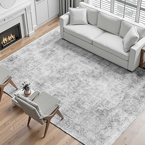 VEVOR Area Rug, 9 x 12 ft Large Washable Boho Rug, Non-Slip and Tear-Resistant Soft Carpet, Pet & Child Friendly Bohemian Area Rugs, Indoor Mat for Bedroom, Living Room, Kids Room, Office, Gray
