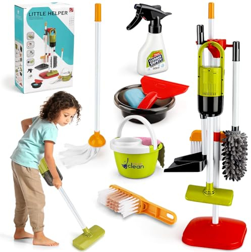Set Di Pulizia Giocattolo Per Bambini,Aspirapolvere Giocattolo Bambinis, Set Pulizia Bambini Giocattolo da 14 Pezzi, Set di Pulizias Giocattoli per Bambinis dai 3 Anni in Su(verde)