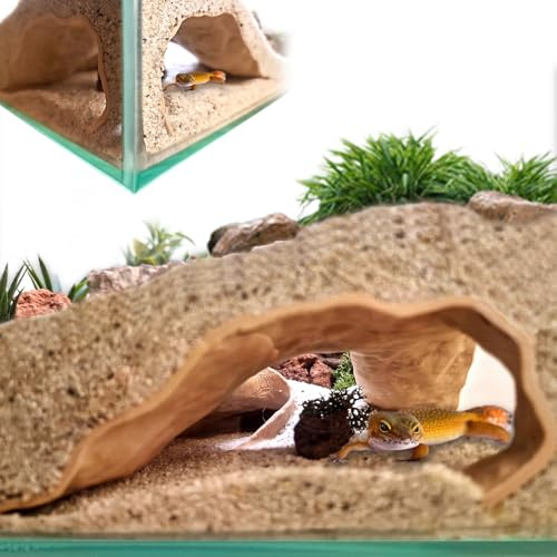 Reptile Corner Cave,3D Printed Underground Cave Bearded Dragon Tank Decor,Corner Aquarium Hideout Decoration for Reptile Amphibians,Leopard Gecko,Hermit Crab (Black)