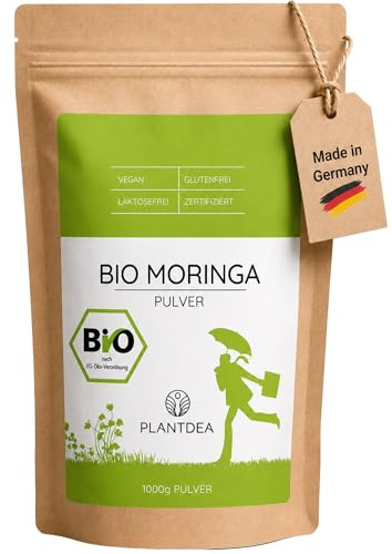 PlantDEA Moringa in polvere biologica (1000 g), 100% polvere di moringa biologica, ricca di vitamine, minerali e antiossidanti, ideale come fonte di proteine vegetali