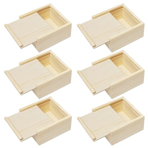 Sixfolo 6 Pezzi Scatole in Legno con Coperchio Scorrevole 10x10x5cm Piccole Scatole di Legno Portaoggetti Naturale Non Finite Cassetta Legno Quadrate per Gioielli e Artigianato Fai da te