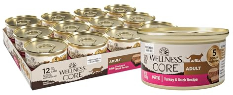 Wellness CORE Pate Adult Wet Cat Food, Natural, Protein-Rich, Grain Free, 3 Ounce, 12 Pack (Turkey & Duck)