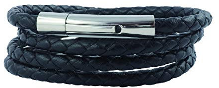 König Design Lederkette 4mm Herren Halskette schwarz 50 cm lang mit Verschluss Leder geflochten