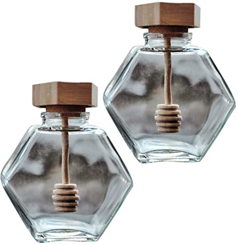 HEMOTON 2 Stück Honigtopf Glas Honigglas Bienenstock Honigtopf Klarer Honigbehälter mit Schöpflöffel Und Deckelabdeckung für Die Wohnküche