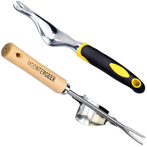 TDDL 2pcs Désherbeur Manuel en Acier Inoxydable, Outil Gouge de Désherbage en Poignée Bois Outil De Jardinage Désherbeurs Pissenlit Y-Shape Manuelle Désherbage Racine Fourche