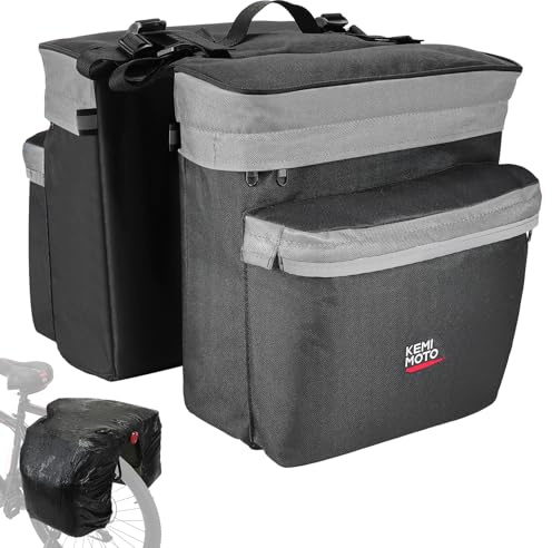 KEMIMOTO Bike Bag Panniers with Rain Cover, 34L Waterproof Bicycle Saddle Bag for Rear Rack Mountain Biking Bags Storage, Ebike Accessories for Commuter Grocery Shopping Travel Carrier, Grey