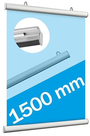 SPRINTIS Posterschiene aus Aluminium, Posterklemmschiene zum Aufklappen, mit Anti-Rutsch-Gummi (1500 x 26 mm)
