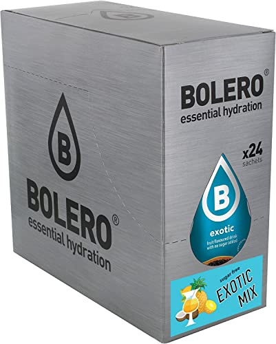 Bolero EXOTIC MIX | 24 x 9 g I uppfriskande sockerfritt dryckespulver sötat med stevia | C-vitamin | lämplig för diabetiker | en blandning av exotiska fruktsmaker