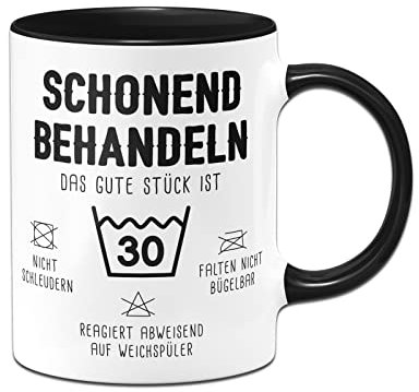 Tassenbrennerei Tasse mit Spruch Schonend behandeln Das gute Stück ist 30 Kaffeetasse | 30 bis 80 | lustigals Geschenk runder Geburtstag (30)