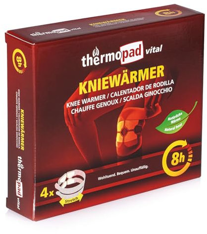 THERMOPAD Kniewärmer - DAS ORIGINAL: 4er-Pack für bis zu 8 Stunden Wärme am Knie I Stretchbänder + Klettverschluss I Luft-aktiviert