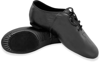 Jazz Shoes Lace Up Black Leather Split Sole Dance Shoes for Girls, Boys, Kids & Women – Modern Stage, Irish Dance, Hard Jig, Rubber Heel & Suede Sole (See Size Guide)