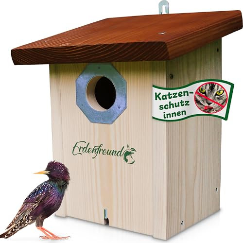 ERDENFREUND® Starenkasten Nistkasten Marder-/Katzenschutz räubersicher Brutkasten für Vögel Metall-Spechtschutz pickfest rostfrei 45mm Nistkasten Star (Höhlenbrüter Nistkasten große Singvögel)