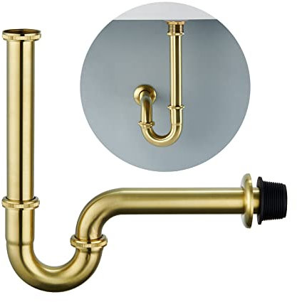 Heixutas Brass P Trap Bathroom Sink : 1 1/4 Sink Trap with Adjustable Height - Brushed Gold Bottle P-Trap with Slip Joint Extension Tube - U-Shape Basin Sink Plumbing/Pipe Replacement Kit