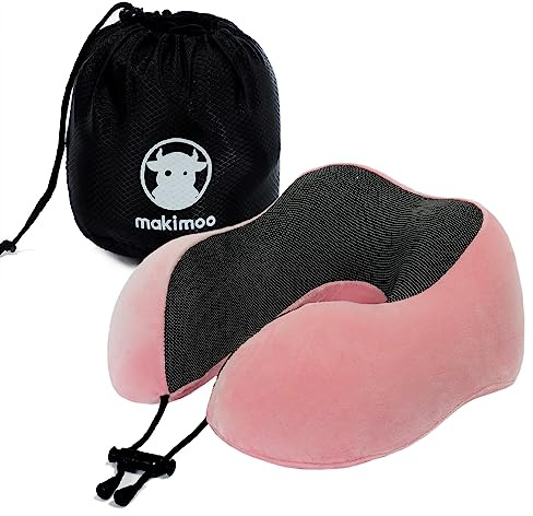 Oreiller de voyage en mousse à mémoire de forme, oreiller cervical avec appui-tête à 360 degrés, confortable et léger, idéal pour dormir dans l’avion, la voiture, le train, le bus et à la maison Rose