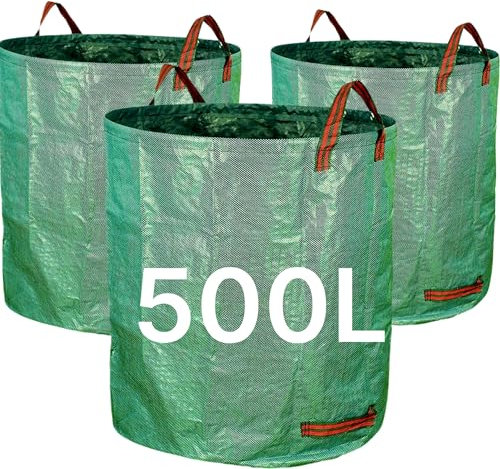 REQUISITE NEEDS Garden Waste Bags 120L / 272L / 500L - 3 Sacks PREMIUM GRADE Industrial Fabric and Handles Heavy Duty Garden/Green Waste Sacks (500 Litre - 3 PACK)