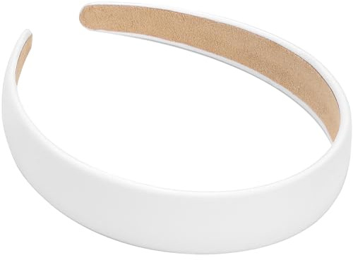 WantGor 1 Inch PU Leather Headband, Wide Padded Hairband Fashion Hair Bands Cute Womens Headbands Holiday DIY Hair Accessories (White)
