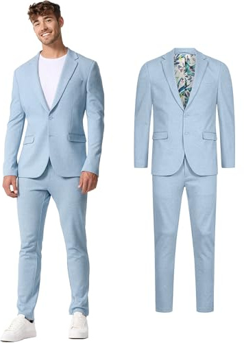 JEFF Herren JFEzra Set Anzug 2-teilig Sakko Hose Bundle | elastischer Herrenanzug Regular Fit für Männer Sky Way, 54