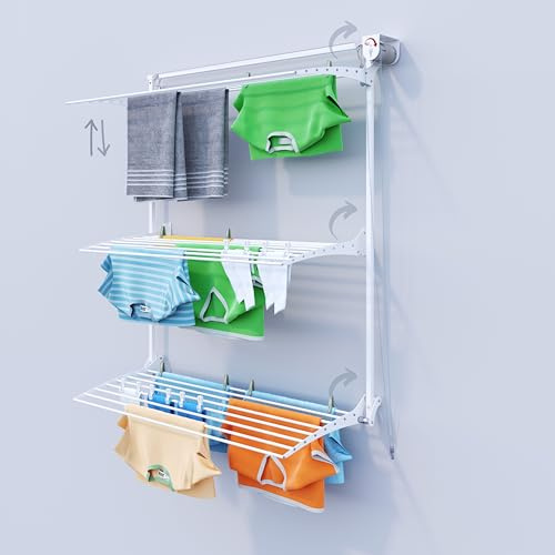 Foxydry Tour Support Mural pour Linge, Sèche-Linge Vertical, Support de Séchage Rétractable pour Intérieur et Extérieur, 128 x 52 x 137 cm (128 x 52 x 137 cm, blanc droit)