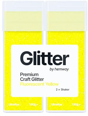 Hemway Craft Glitter Shaker Fluorescent Yellow 130g x2 Pack Ultrafine | for Resin & Epoxy Crafts, Christmas Art Supplies, Nail, Body, Face, Eye, Festival, Crafting, Slime, Sparkle