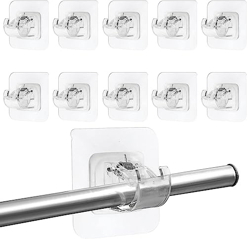 10 Piezas Barra de Cortina Sin Taladro, Soporte Transparente Autoadhesivo para Barra de Cortina, Ganchos Autoadhesivos para Barra de Cortina de Baño de Cocina