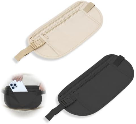 2 Stück Flache Bauchtasche Bauchtasche mit Diebstahlschutz,Brustbeutel Damen und Herren Sport,Reise Bauchtasche,Versteckte Geldgürtel Reise Tasche Taille Gürteltasche