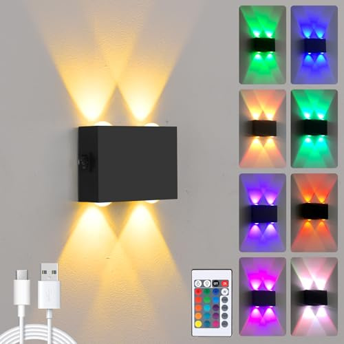 VOMI Akku Wandleuchte Innen RGB Dimmbar Wandlampe Ohne Stromanschluss 16 Farben Deko Kabellos Wandbeleuchtung Gaming Zimmer USB Aufladbar 4000mAh Batterie Lampe mit Fernbedienung