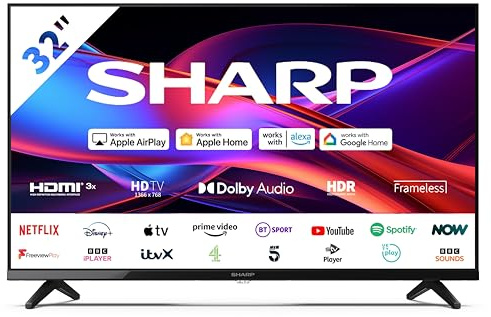 Sharp 32GD2225K 32-Inch HD Ready Frameless Roku Smart TV – HDR10, Active Motion 200, Dolby Digital Plus, 3x HDMI, USB, Apple AirPlay, Google Cast, Alexa/Google Assistant Compatible – Black