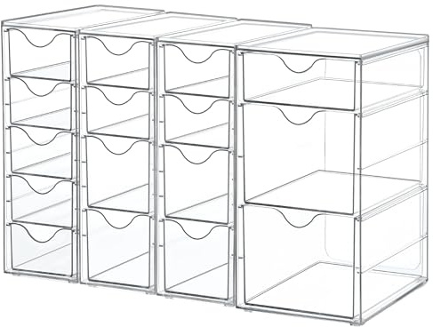 Vtopmart Acrylic Organizer with 16 Drawers (4 Set),Clear Storage Drawers for Office Supplies,Desk Organization and Storage for Makeup,Jewelry,Art Crafts
