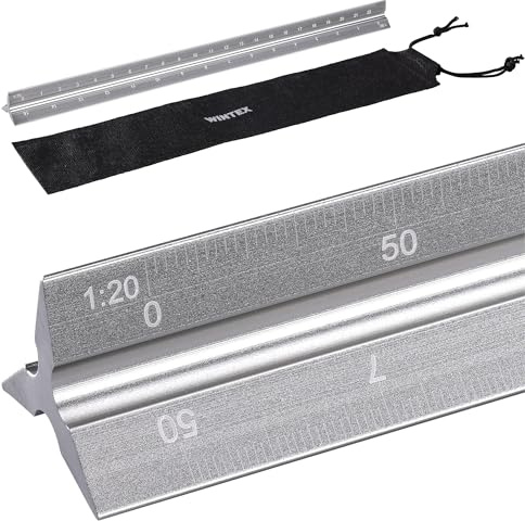 WINTEX Escalimetro Profesional - Regla 30 cm - Regla Triangular de Aluminio - Escalímetro para Arquitectos o Ingenieros - 1:20 1:50 1:75 1:100 1:125 - Regla Metalica con Bolsa