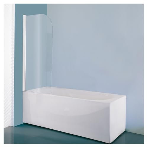 Sopravasca a Bandiera 1 Anta Vetro 5mm Lucido Trasparente Profilo Bianco 85cm H 130cm Montaggio Reversibile Sopra Vasca Pannello Vasca FAST FAB90085BI62