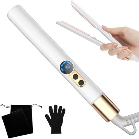UMIGA Ionic Hair Straightener, 2 in 1 Portable Travel Mini Straighteners with 4 Temperatures, Small Straighteners for Short Hair with LCD Display, 60 Mins Auto Off