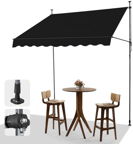 LEADZM Store Banne Manuel Rétractable,200 x 150 cm Auvent,Banne sans Perçage,Imperméable Résistant aux UV 50+ avec Manivelle Ergonomique,Hauteur Réglable,pour Terrasse,Jardin,Magasin,Noir
