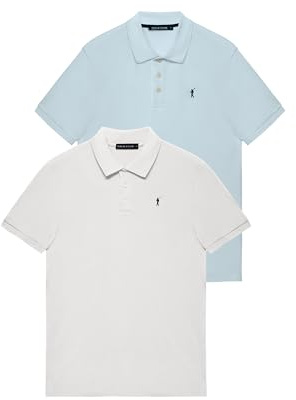 Polo Club Pack de Dos Polos de Manga Corta Azul Claro y Blanco con Logo Bordado de Hombre - 100% algodón