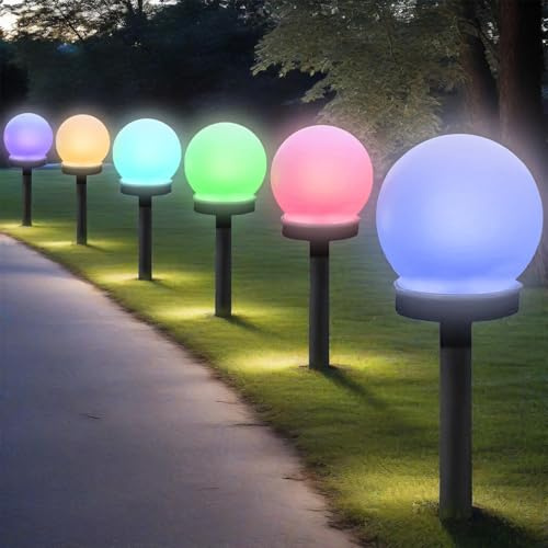 YeahBoom Lot de 3 lampes solaires d'extérieur sphériques à LED - Changement de couleur - Lampe solaire étanche - Pour terrasse, allée, cour, décoration de jardin