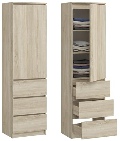 Home Collective Armadio, guardaroba, armadio multiuso con 3 ripiani e 3 cassetti | Armadio compatto e funzionale per camera da letto, corridoio o studio | 40x50x180 cm (LxPxA) | Sonoma