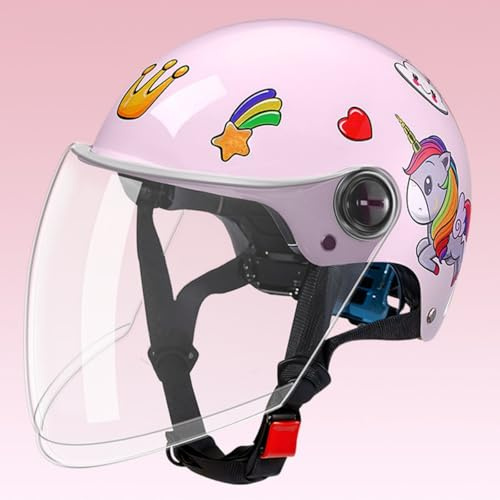 Casco De Motocicleta Abierto con Visera Solar para Niños Y Niñas De 3 A 12 Años, Casco Jet para Niños, Casco De Medio Casco De Motocicleta con Homologación ECE 22.06 G,48-56cm