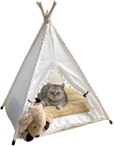 Nuiorfty Husdjurstält halvstängt rymligt hundtält dämpad halkfri katt med mini-säker katt-tipi för avslappning sovande husdjurstillbehör, S