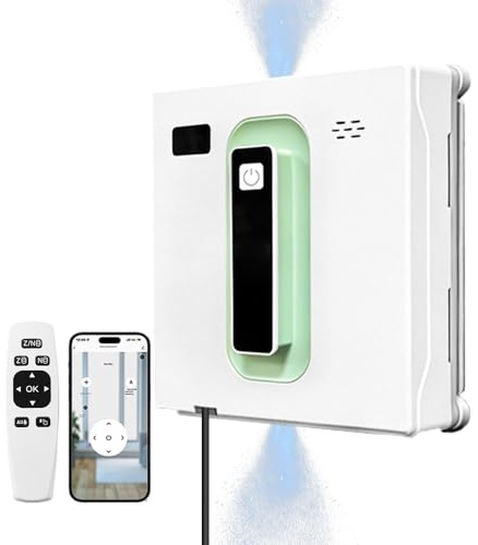 PuRuiKai Robot lavavetri, Robot lavavetri robotico quadrato con motore brushless, getto d'acqua doppio ultrasottile, robot lavavetri intelligente con batteria UPS da 650mAh, APP/telecomando per vetri