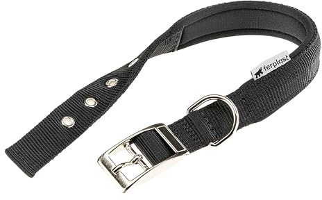 Ferplast Collare Cane Taglia Medio Grande Collare per Cani in Nylon Imbottito Regolabile Fibbia Metallica, Misura Collo 34-42 cm, Nero