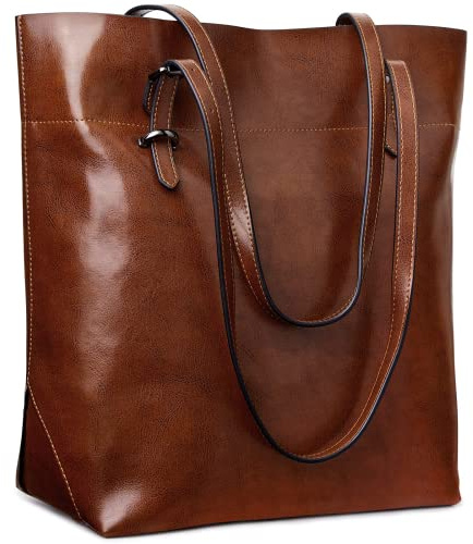 S-ZONE Damen Echtleder Tasche Shopper Groß Tote Handtasche Henkeltasche (Dunkel Braun)
