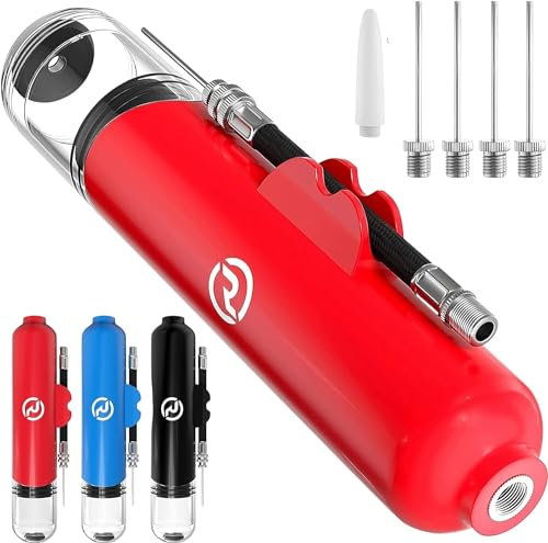 Dual Action Ballpumpe, nur 15,2 cm lang, mit Schlauchhalterung, für Fußbälle/Basketbälle/ Volleybälle/Football-Bälle, mit 5 Nadeln und 1 Düse