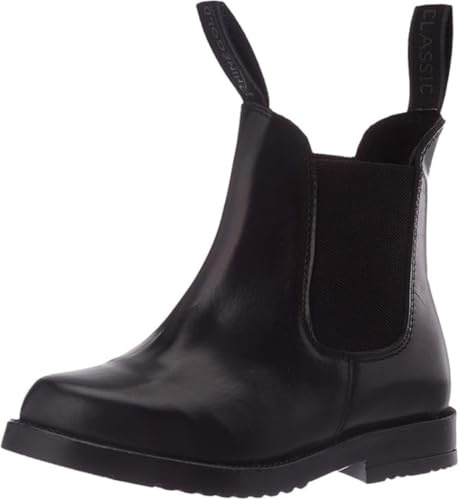 Rhinegold Childs Young Rider COMFEY CLASSIC LEATHER JODHPUR BOOTS - Traditional Horse Riding Boots - No Zip, Easy On/Off, Elastic Sides, Girls and Boys Equestrian Ankle Boots (Black, Size EU 34, UK 1)