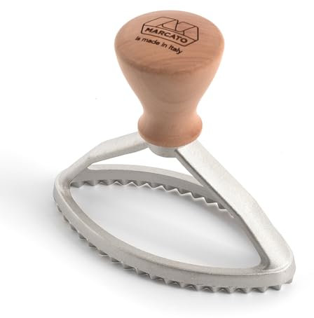Marcato Ravioli- und Plätzchenausstecher, Ravioli-Macher, Plätzchenausstecher, Massivholz und Druckguss-Aluminium, Made in Italy, Ovaler Stempel 100 mm