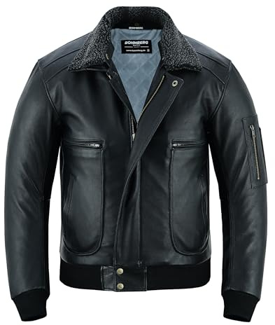 Bohmberg Giacca in pelle da uomo-Giacca invernale-Giacca pilota-Bomber Jacket-Jacket Vera pelle aviatore (M)