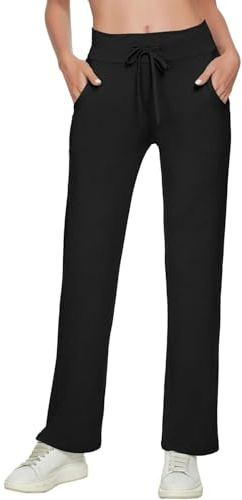 TownCat Pantalon De Yoga pour Femmes avec Poches Cordon De Tirage Pantalons De Jogging Taille Haute Sport Fitness Loisirs Pants Doux Et Confortable (Noir, M)